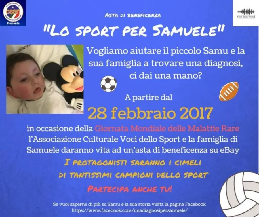 Giornata mondiale delle malattie rare, su Ebay un’asta di cimeli sportivi per il piccolo Samuele